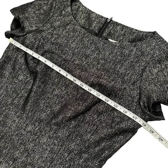 Halogen Black Silver Metallic Peplum Boat Neck Short Sleeve Blouse M - Picture 3 of 6